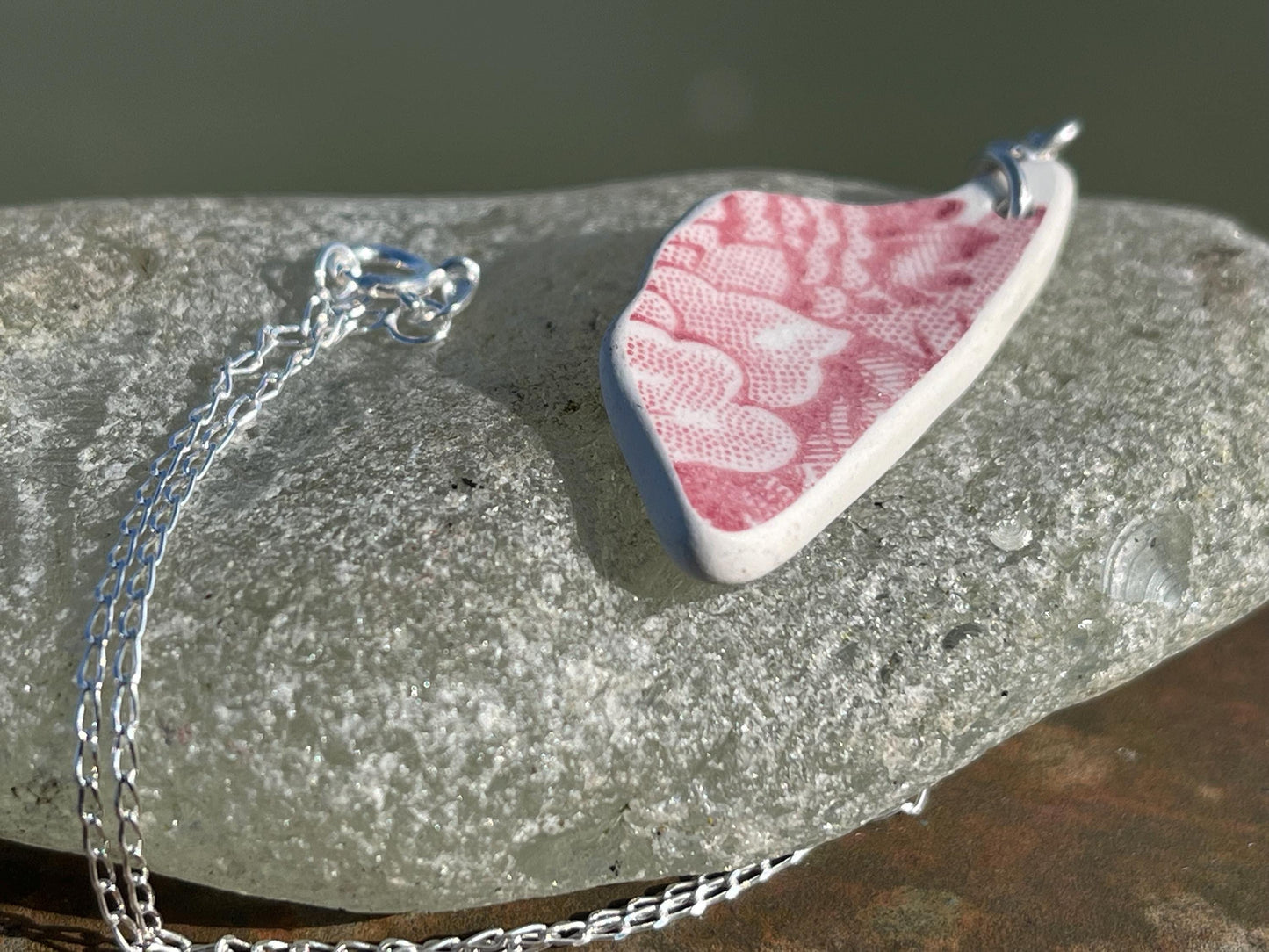 Eco friendly sea ceramic necklace on a sterling silver chain. Eco friendly jewellery, ethical jewellery. Eco friendly necklace.