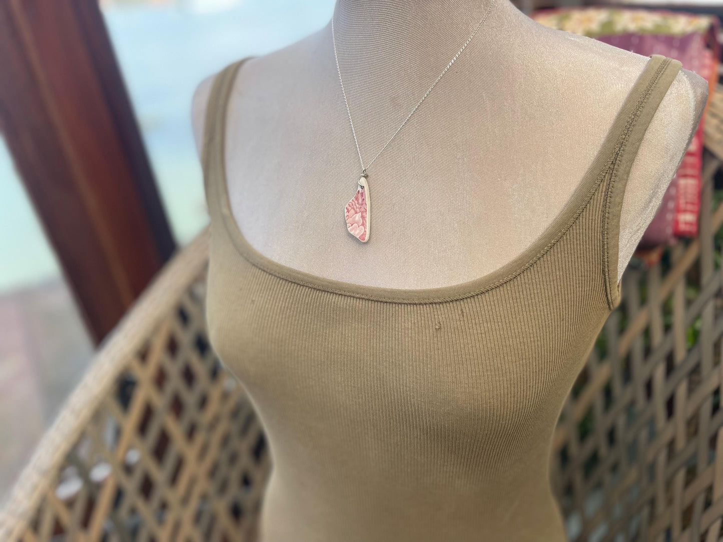 Eco friendly sea ceramic necklace on a sterling silver chain. Eco friendly jewellery, ethical jewellery. Eco friendly necklace.