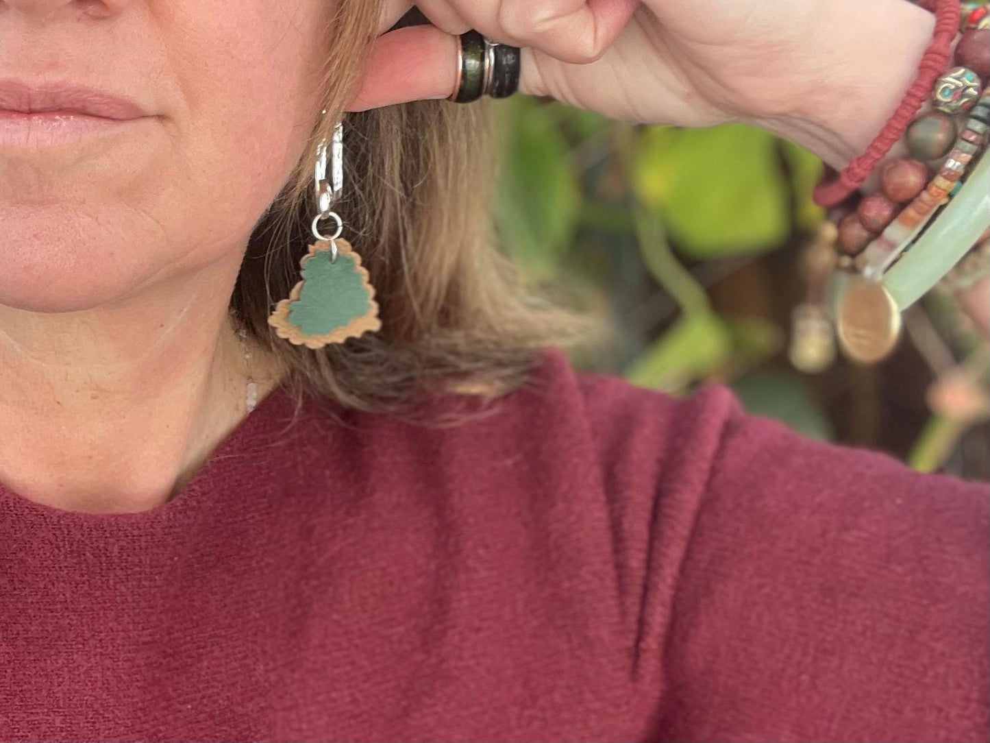 Eco friendly earrings made with sustainable cactus leather. Cruelty free, ethical, sustainable earrings. Eco friendly jewellery.