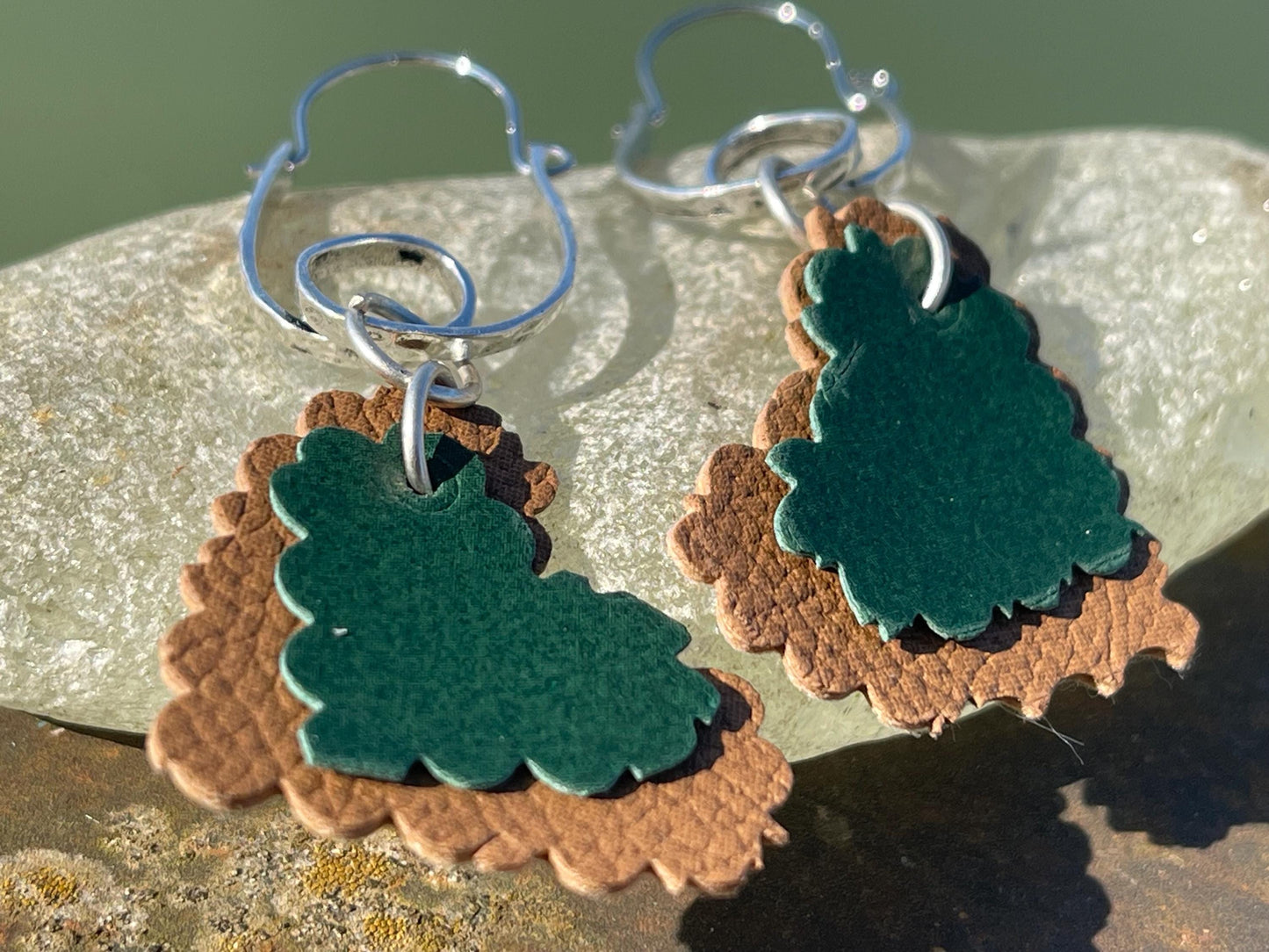 Eco friendly earrings made with sustainable cactus leather. Cruelty free, ethical, sustainable earrings. Eco friendly jewellery.