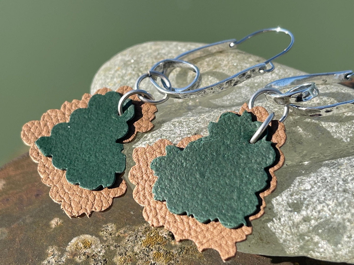 Eco friendly earrings made with sustainable cactus leather. Cruelty free, ethical, sustainable earrings. Eco friendly jewellery.