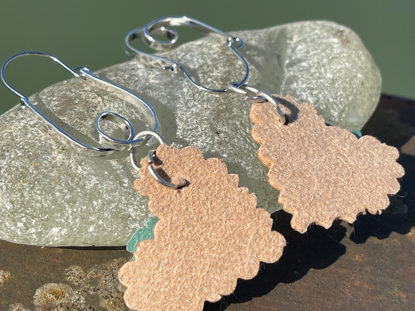 Eco friendly earrings made with sustainable cactus leather. Cruelty free, ethical, sustainable earrings. Eco friendly jewellery.