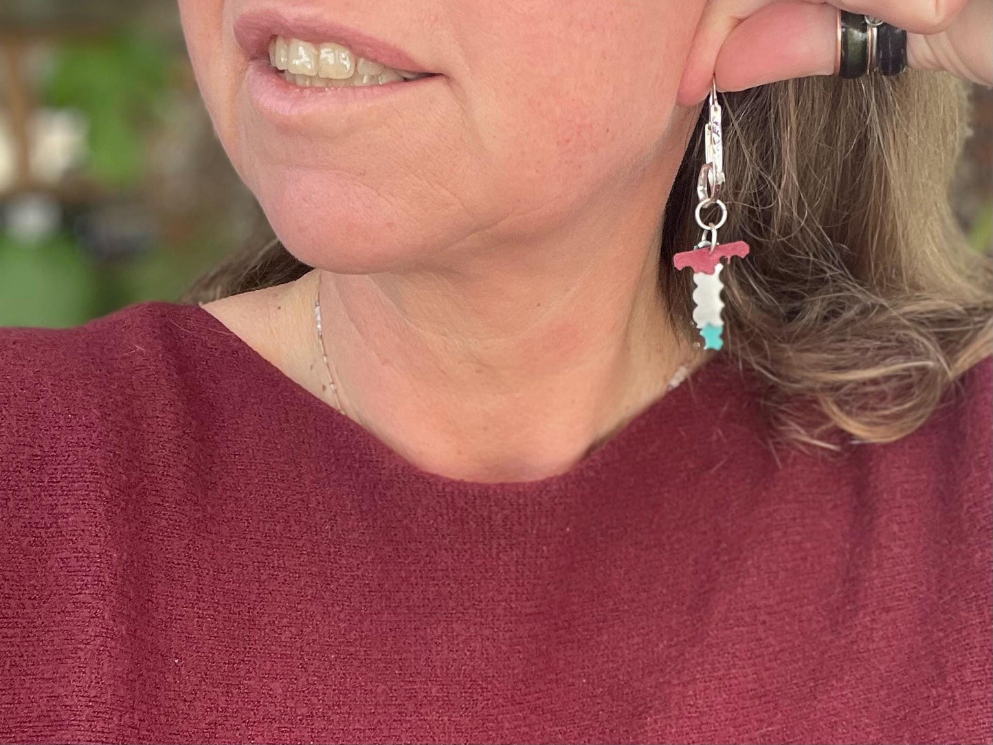 Eco friendly earrings made with sustainable cactus leather. Cruelty free, ethical, sustainable earrings. Eco friendly jewellery.