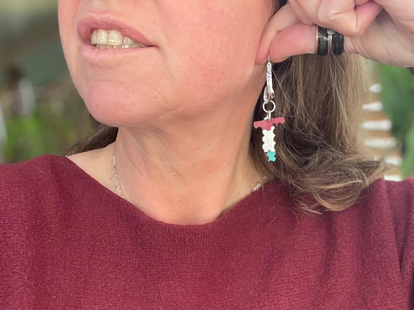 Eco friendly earrings made with sustainable cactus leather. Cruelty free, ethical, sustainable earrings. Eco friendly jewellery.