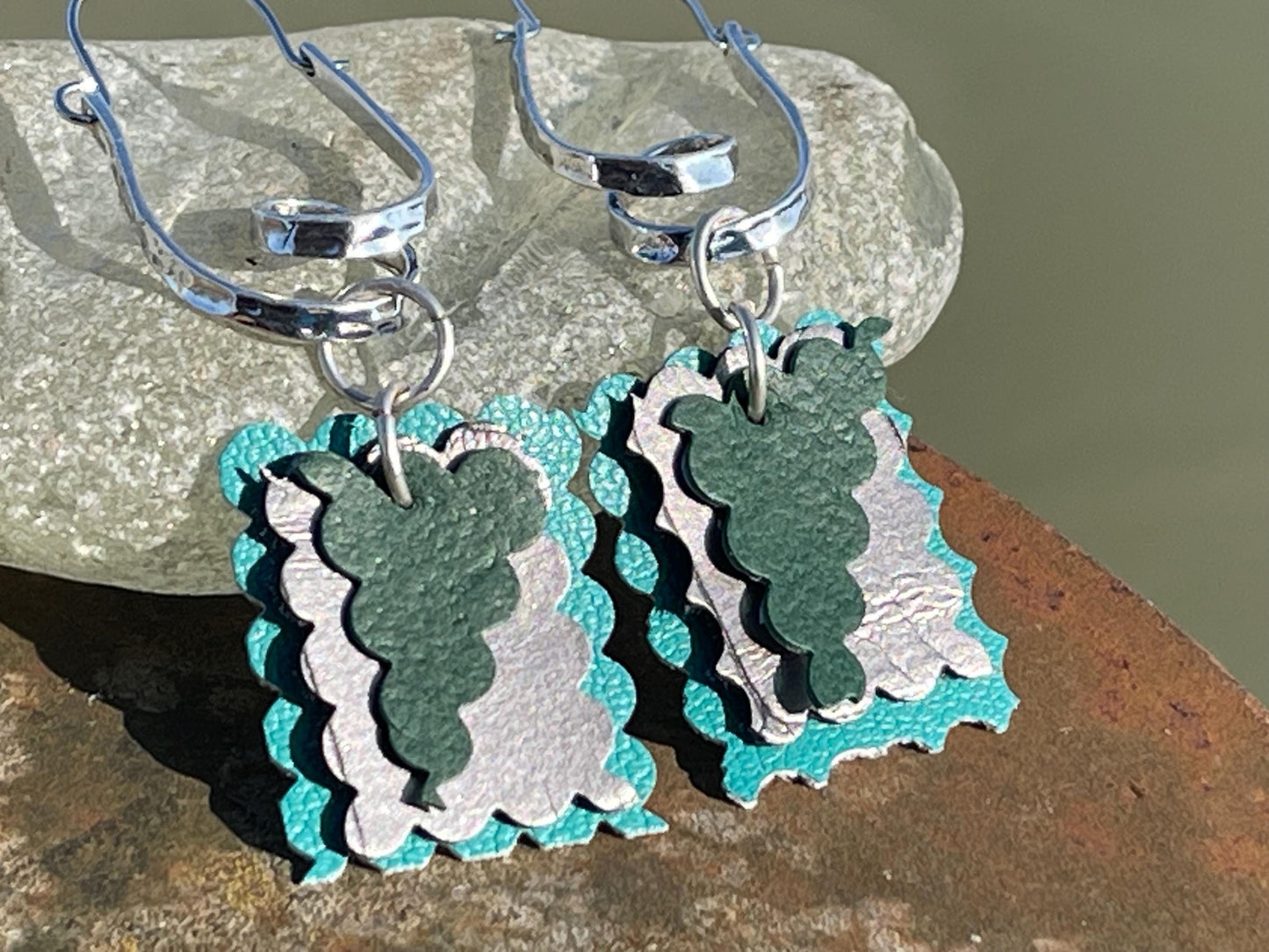 Eco friendly earrings made with sustainable cactus leather. Cruelty free, ethical, sustainable earrings. Eco friendly jewellery.