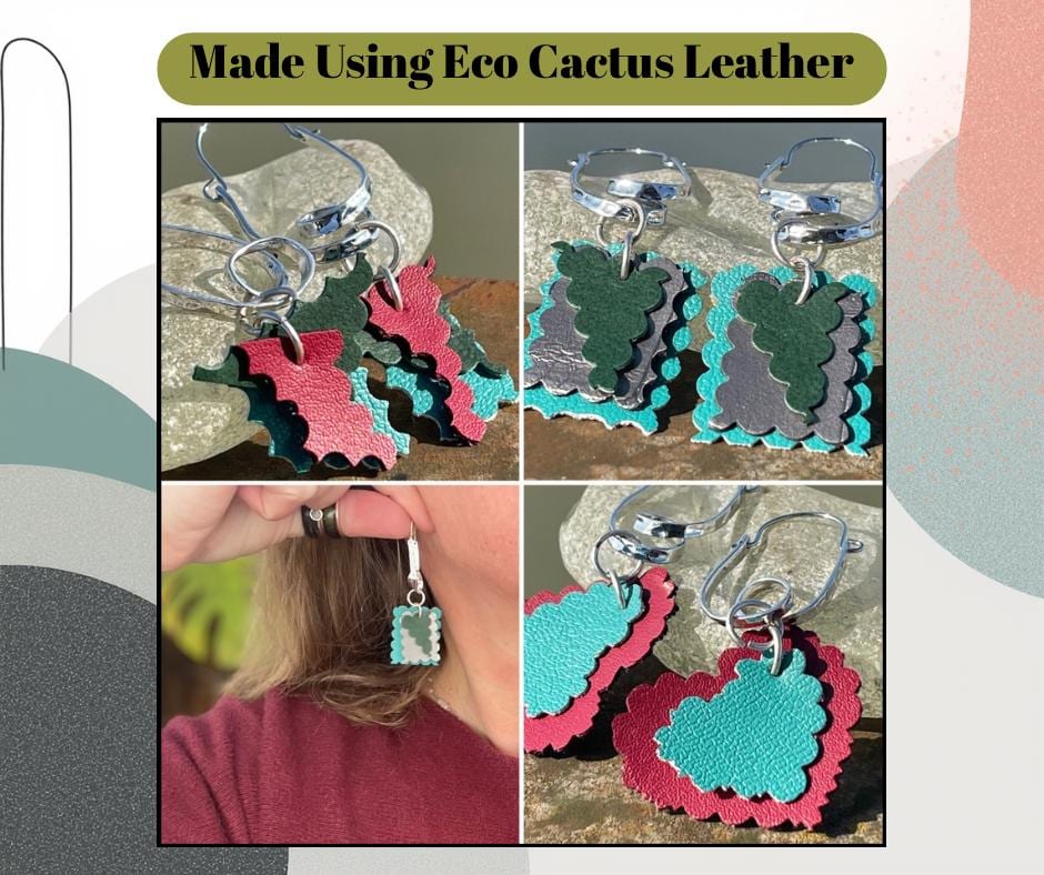 Eco friendly earrings made with sustainable cactus leather. Cruelty free, ethical, sustainable earrings. Eco friendly jewellery.