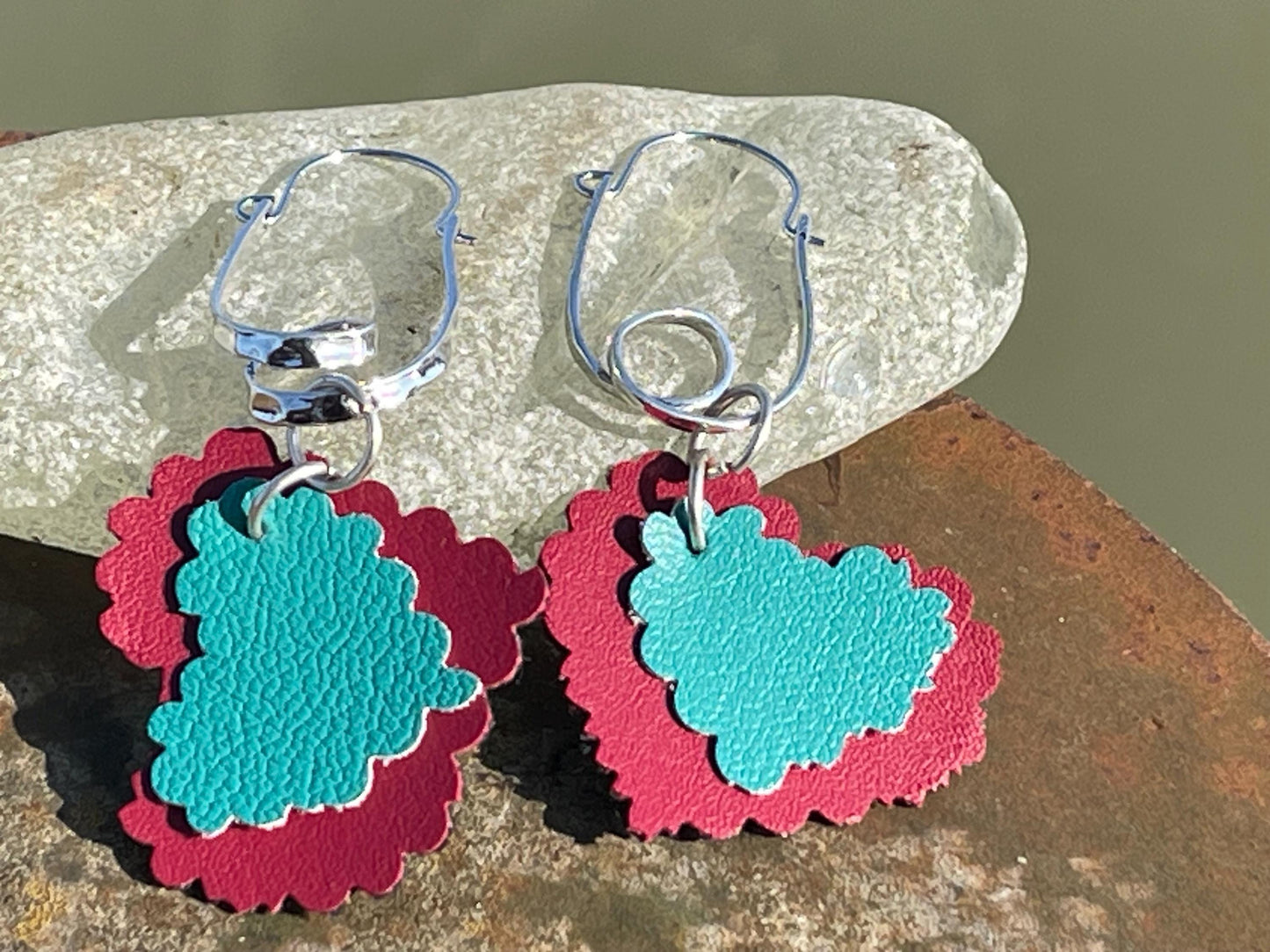 Eco friendly earrings made with sustainable cactus leather. Cruelty free, ethical, sustainable earrings. Eco friendly jewellery.