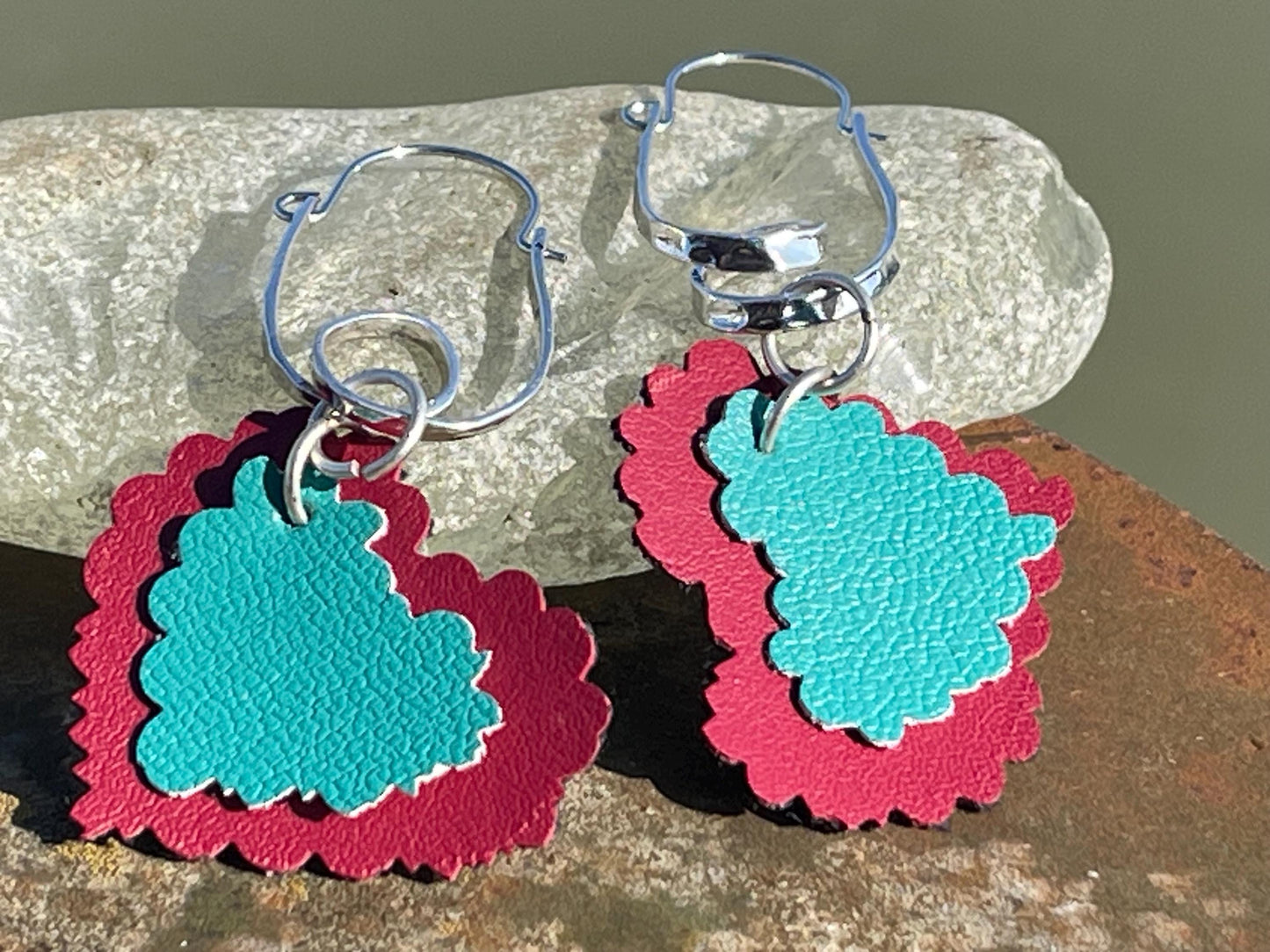 Eco friendly earrings made with sustainable cactus leather. Cruelty free, ethical, sustainable earrings. Eco friendly jewellery.