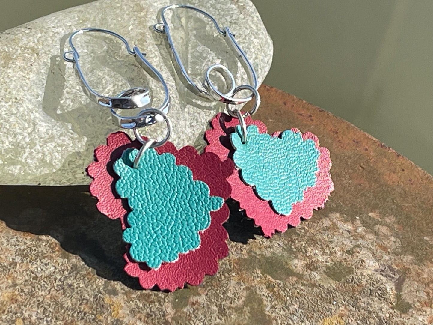 Eco friendly earrings made with sustainable cactus leather. Cruelty free, ethical, sustainable earrings. Eco friendly jewellery.