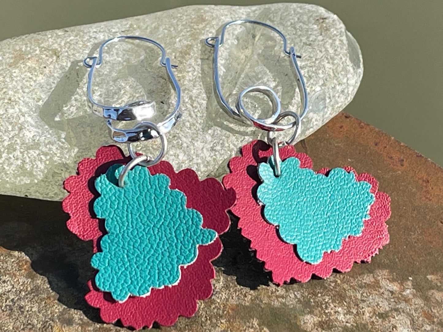Eco friendly earrings made with sustainable cactus leather. Cruelty free, ethical, sustainable earrings. Eco friendly jewellery.