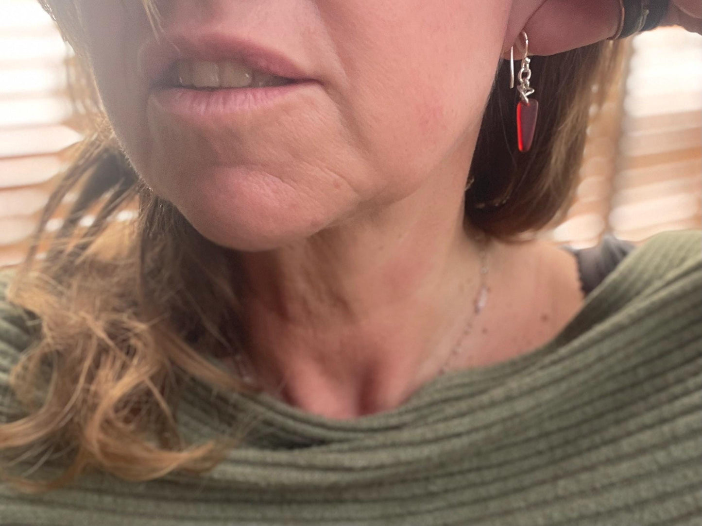 Sustainable jewellery. Eco friendly jewellery. Red sea glass earrings, ethical jewellery, handmade sea glass jewellery, ethical jewelry