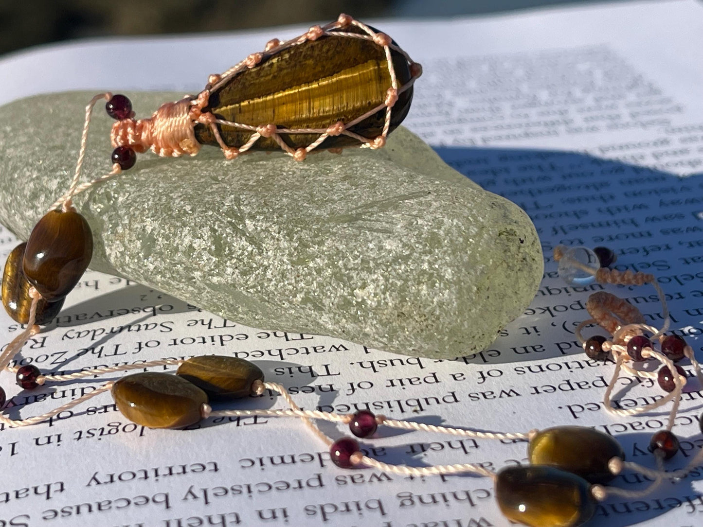 Stunning macrame tigers eye necklace, tigers eye pendant. Handmade gemstone necklace, boho jewellery. Macrame jewellery. Unique necklace.