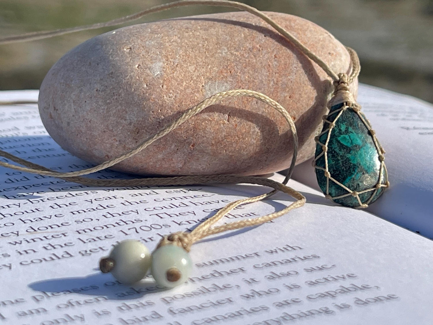 Stunning macrame Chrysocolla necklace on an adjustable cord. Handmade gemstone necklace, boho jewellery. Macrame jewellery. Unique necklace.