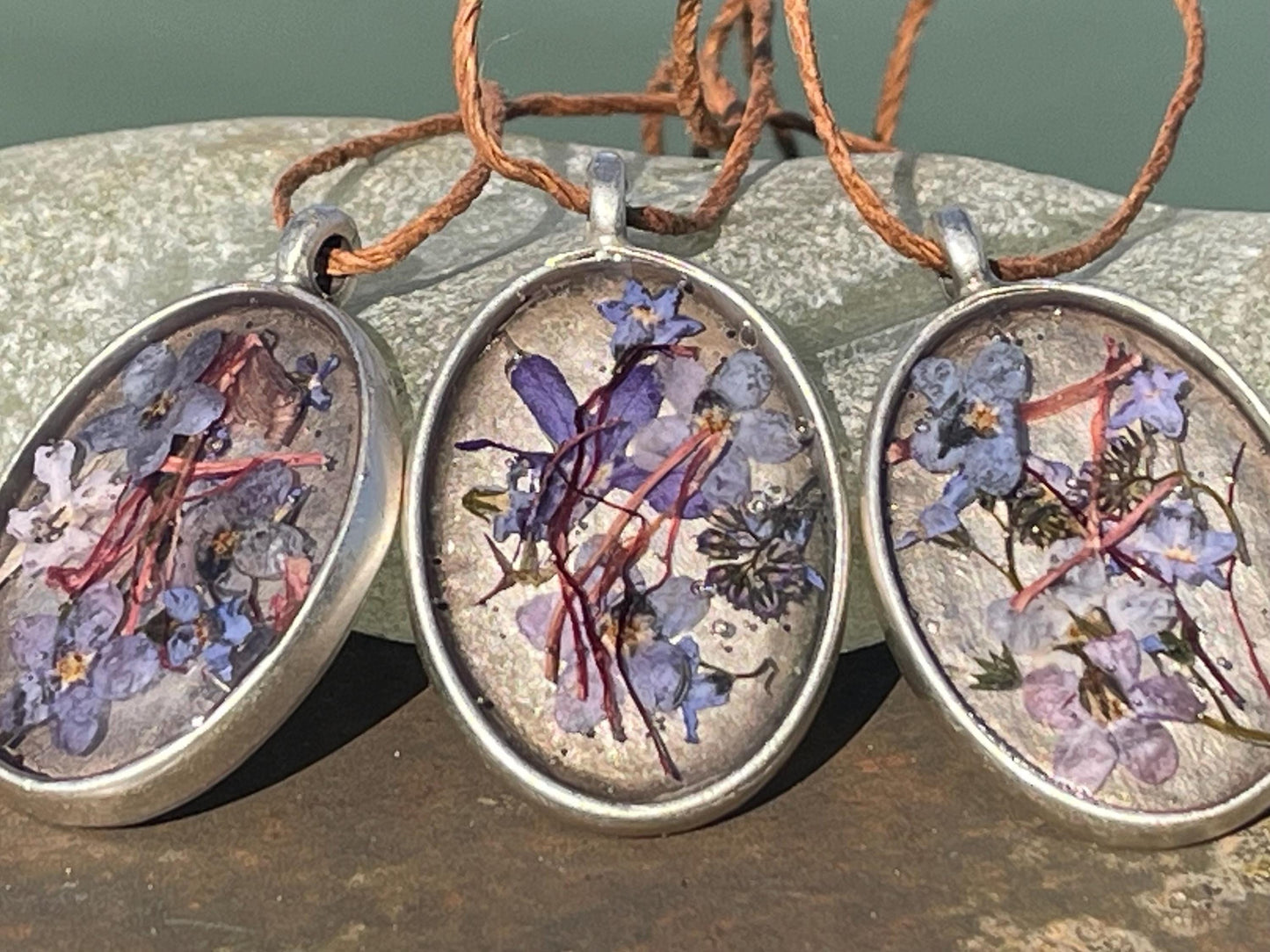 Flower necklace, ethical jewellery, forget me not necklace, handmade necklace, boho jewellery, flower pendant. Remembrance gifts.