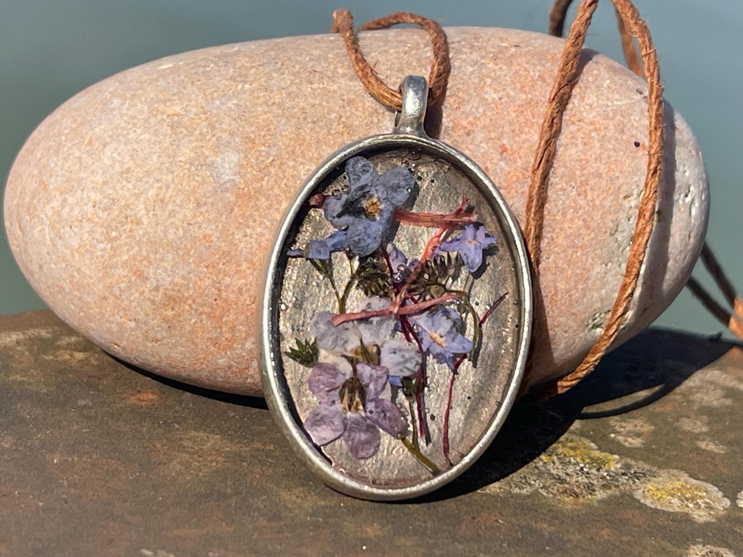 Flower necklace, ethical jewellery, forget me not necklace, handmade necklace, boho jewellery, flower pendant. Remembrance gifts.
