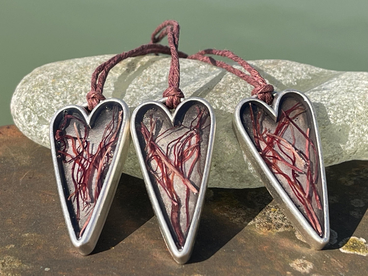 Red seaweed necklace. Perfect for beach lovers.  Handcrafted ethical jewellery, handmade necklace, boho jewellery, handmade unusual necklace