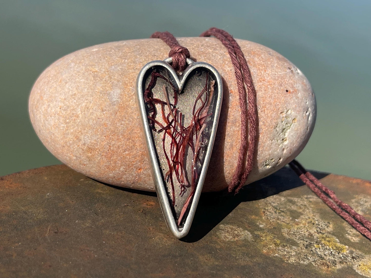 Red seaweed necklace. Perfect for beach lovers.  Handcrafted ethical jewellery, handmade necklace, boho jewellery, handmade unusual necklace