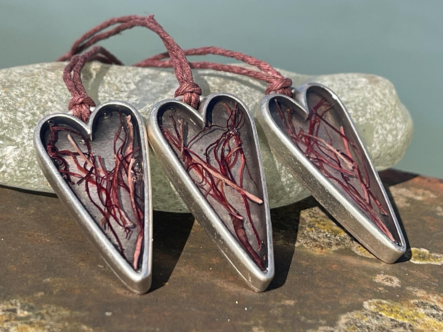 Red seaweed necklace. Perfect for beach lovers.  Handcrafted ethical jewellery, handmade necklace, boho jewellery, handmade unusual necklace