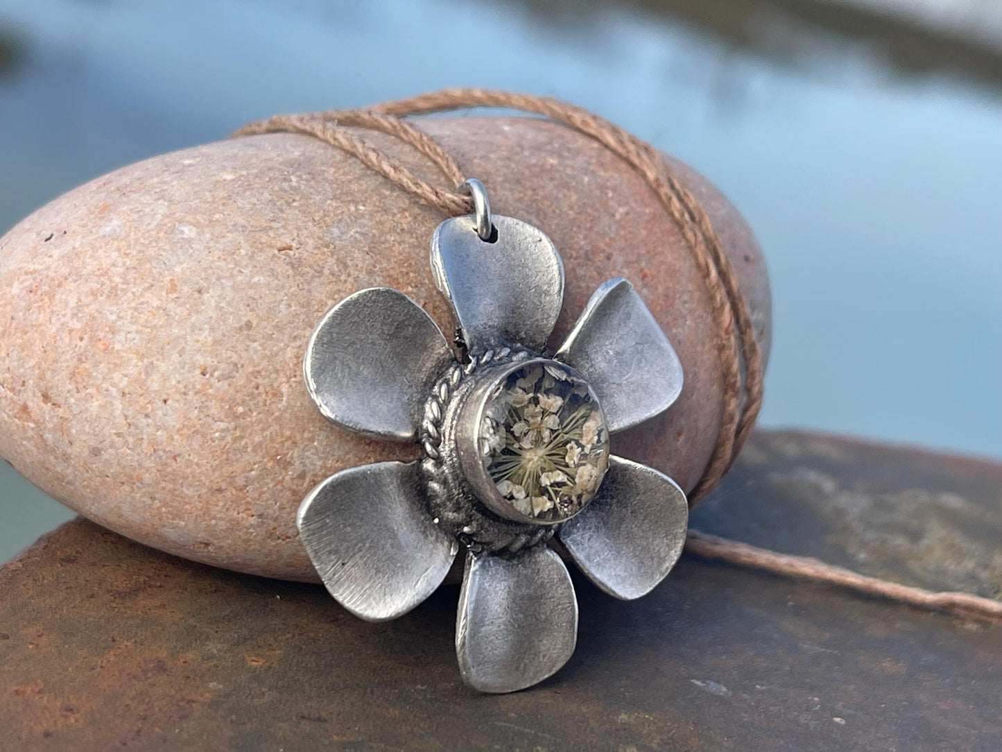 Flower necklace, ethical jewellery, carrot necklace, handmade necklace boho jewellery,  gift for her, flower pendant, gift for gardener