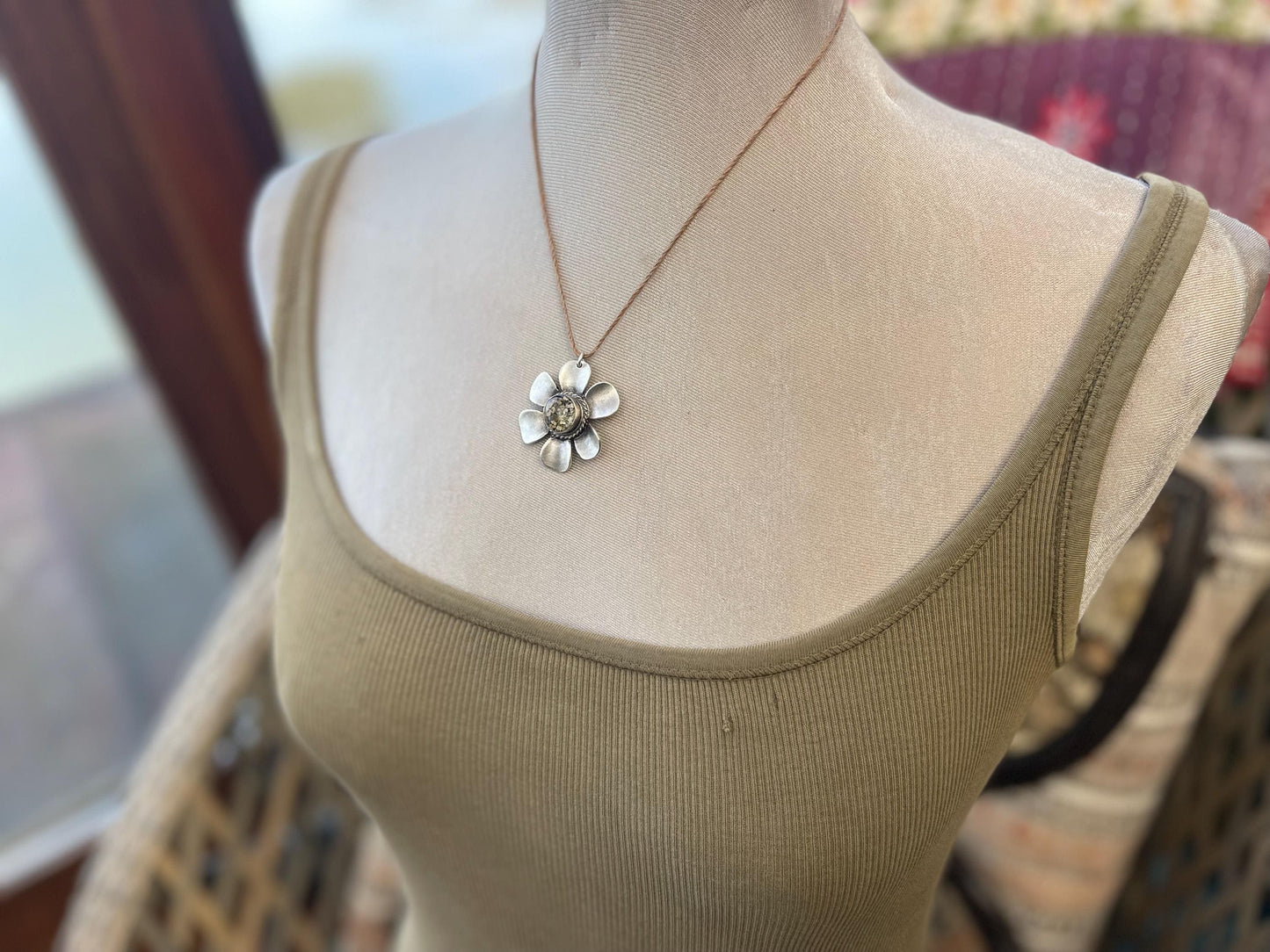 Flower necklace, ethical jewellery, carrot necklace, handmade necklace boho jewellery,  gift for her, flower pendant, gift for gardener