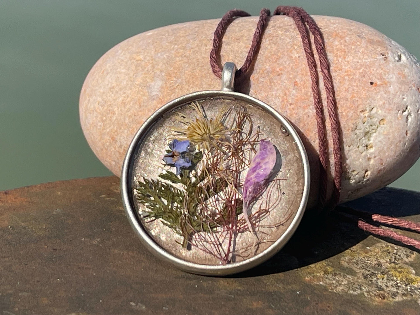 Flower necklace, ethical jewellery, forget me not necklace, handmade necklace, boho jewellery, flower pendant. Remembrance gifts.
