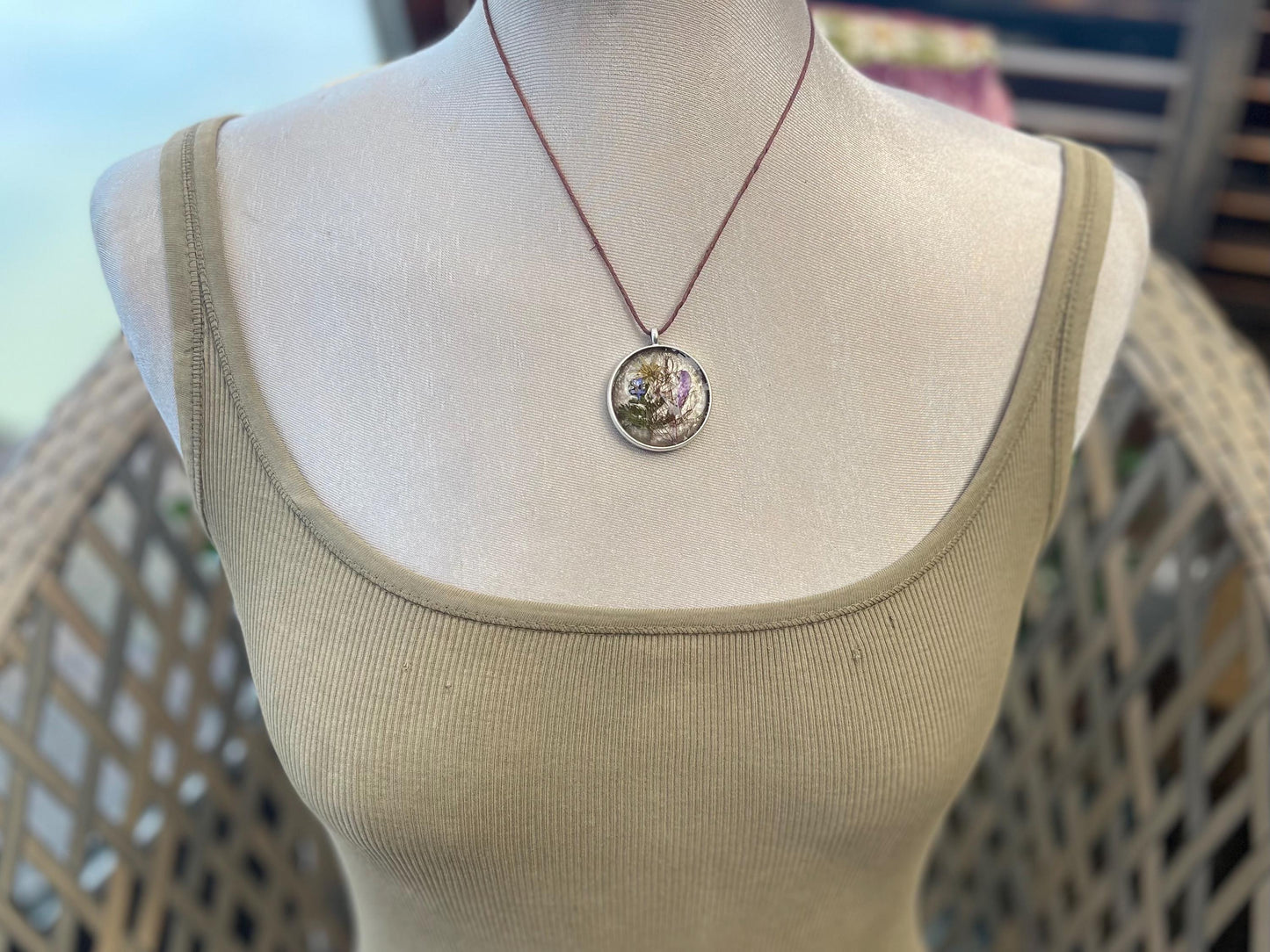 Flower necklace, ethical jewellery, forget me not necklace, handmade necklace, boho jewellery, flower pendant. Remembrance gifts.