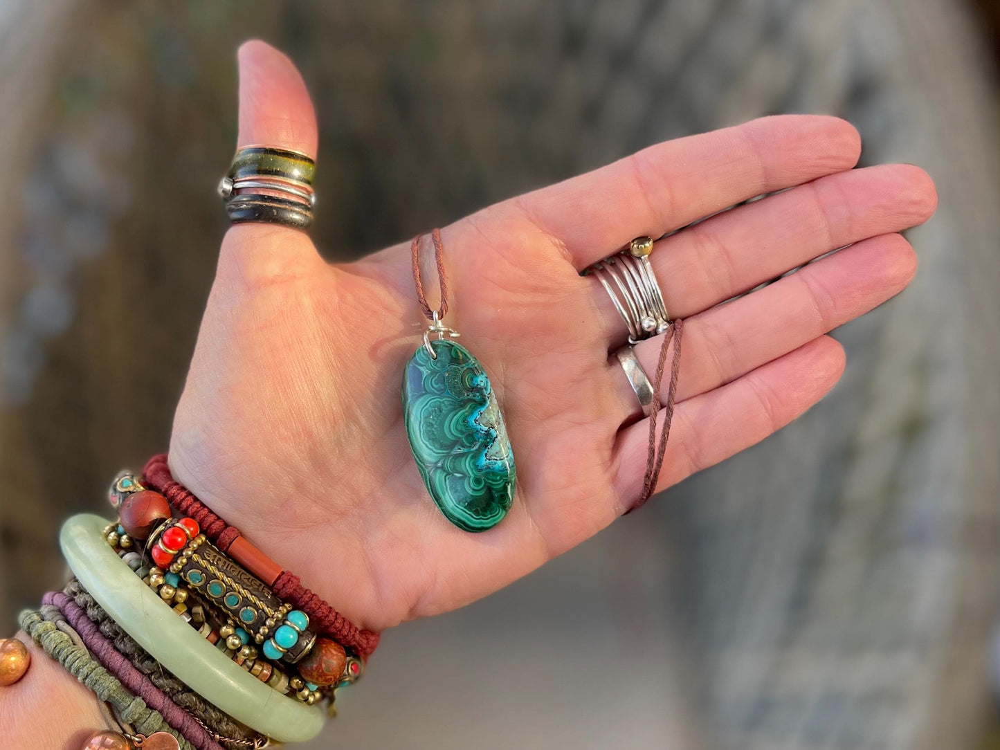 Chrysocolla Malachite necklace, ethical jewellery, bohemian necklace, unusual jewellery, malachite pendant, blue gemstone necklace