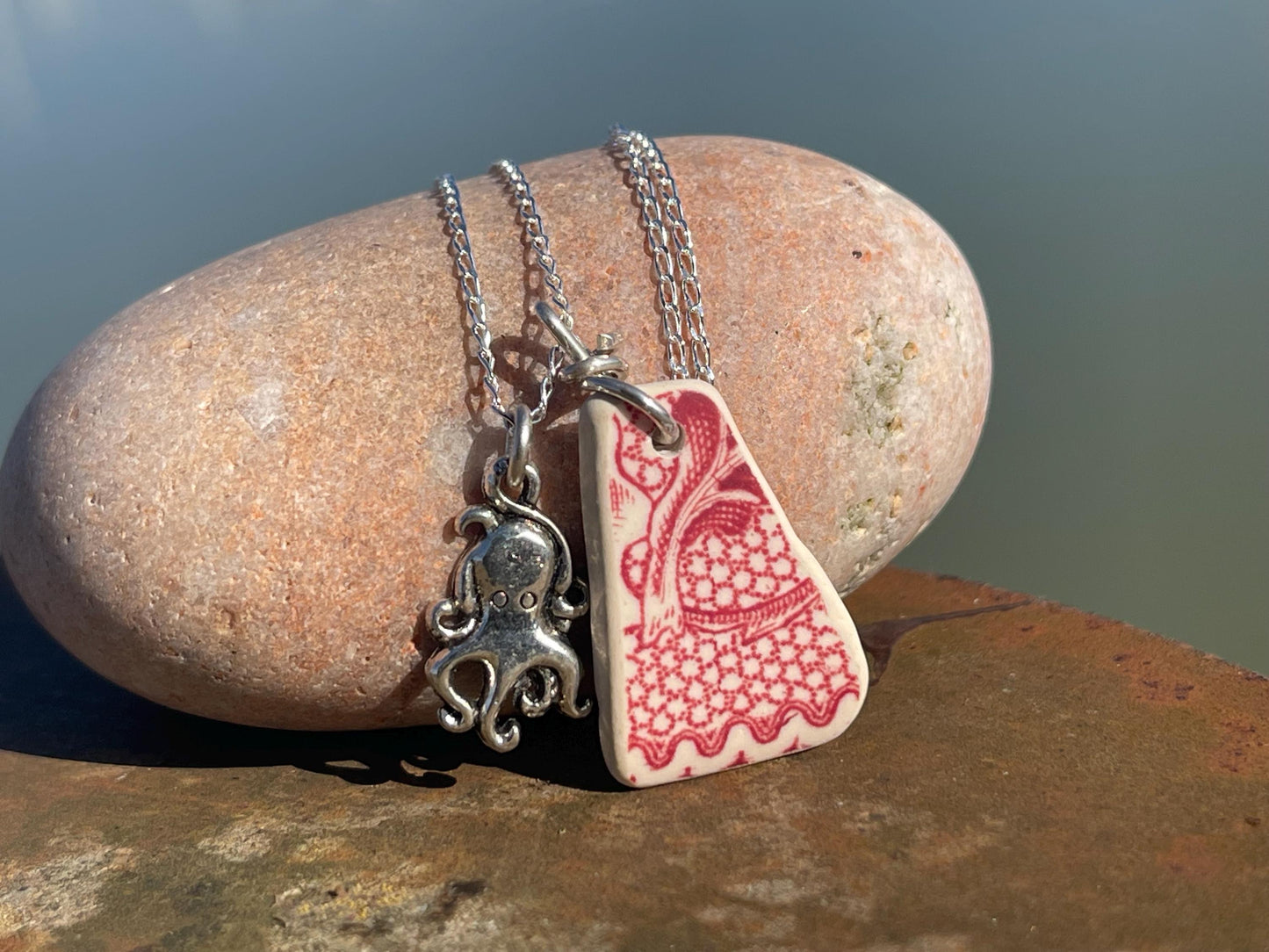 Eco friendly sea ceramic necklace on a sterling silver chain. Eco friendly jewellery, ethical jewellery. Eco friendly necklace.