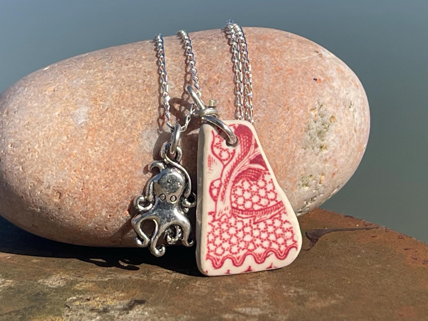 Eco friendly sea ceramic necklace on a sterling silver chain. Eco friendly jewellery, ethical jewellery. Eco friendly necklace.