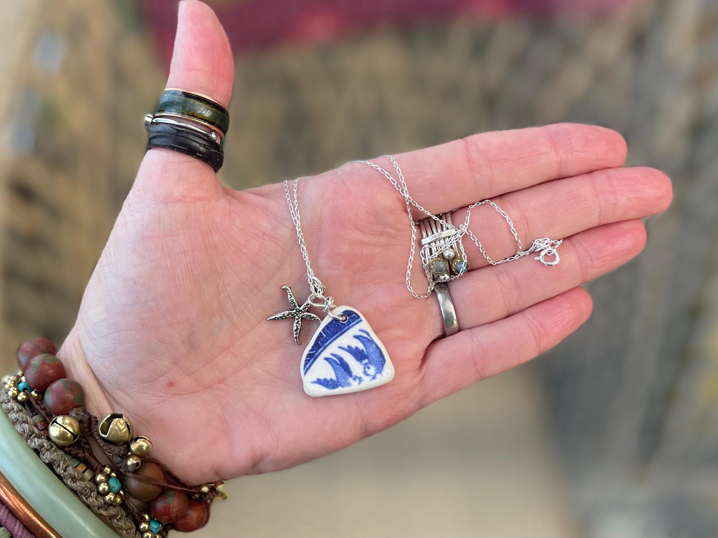 Eco friendly sea ceramic necklace on a sterling silver chain. Eco friendly jewellery, ethical jewellery. Eco friendly necklace. Starfish