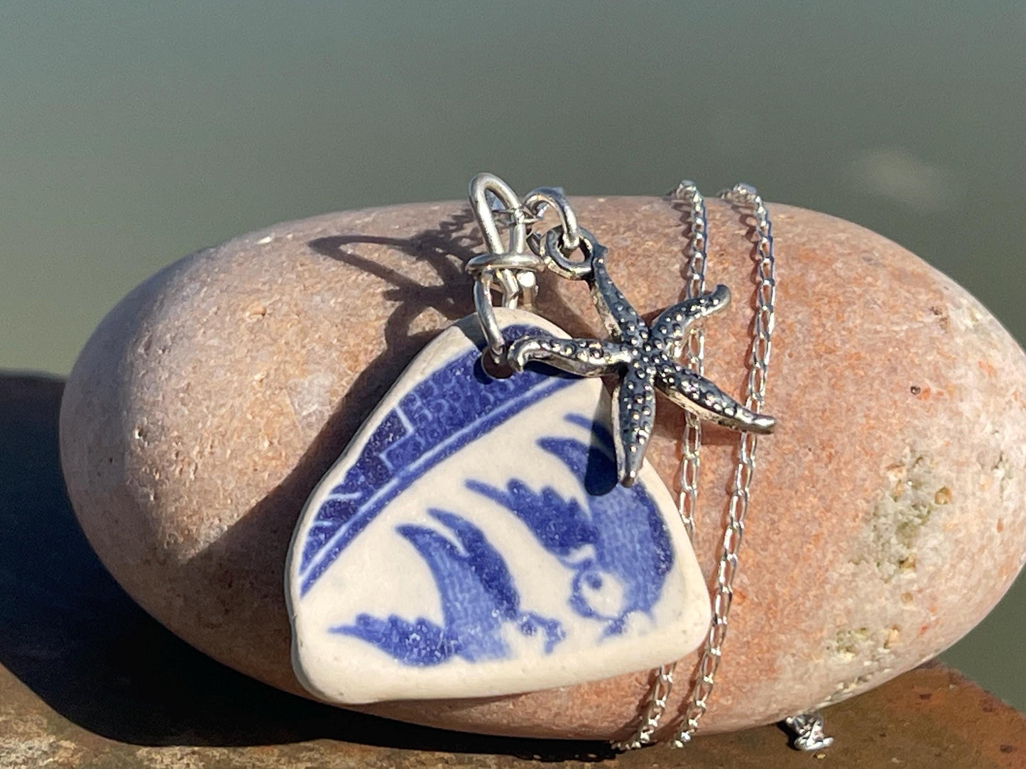 Eco friendly sea ceramic necklace on a sterling silver chain. Eco friendly jewellery, ethical jewellery. Eco friendly necklace. Starfish