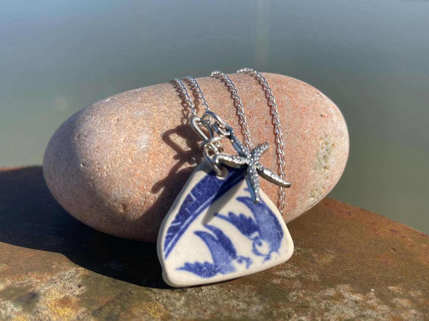 Eco friendly sea ceramic necklace on a sterling silver chain. Eco friendly jewellery, ethical jewellery. Eco friendly necklace. Starfish