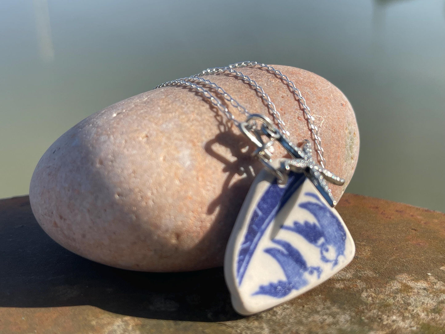 Eco friendly sea ceramic necklace on a sterling silver chain. Eco friendly jewellery, ethical jewellery. Eco friendly necklace. Starfish