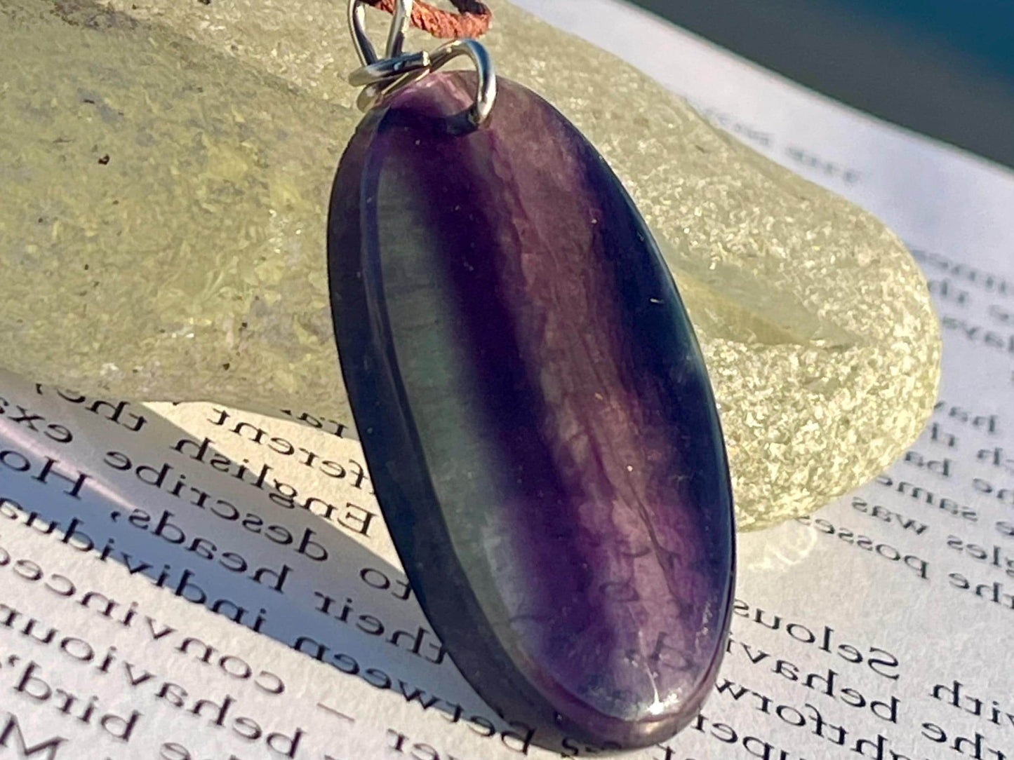 Rainbow Flourite pendant, fluorite necklace, amethyst jewellery, gift for him, boho handmade necklace, boho gift for her, ethical jewellery