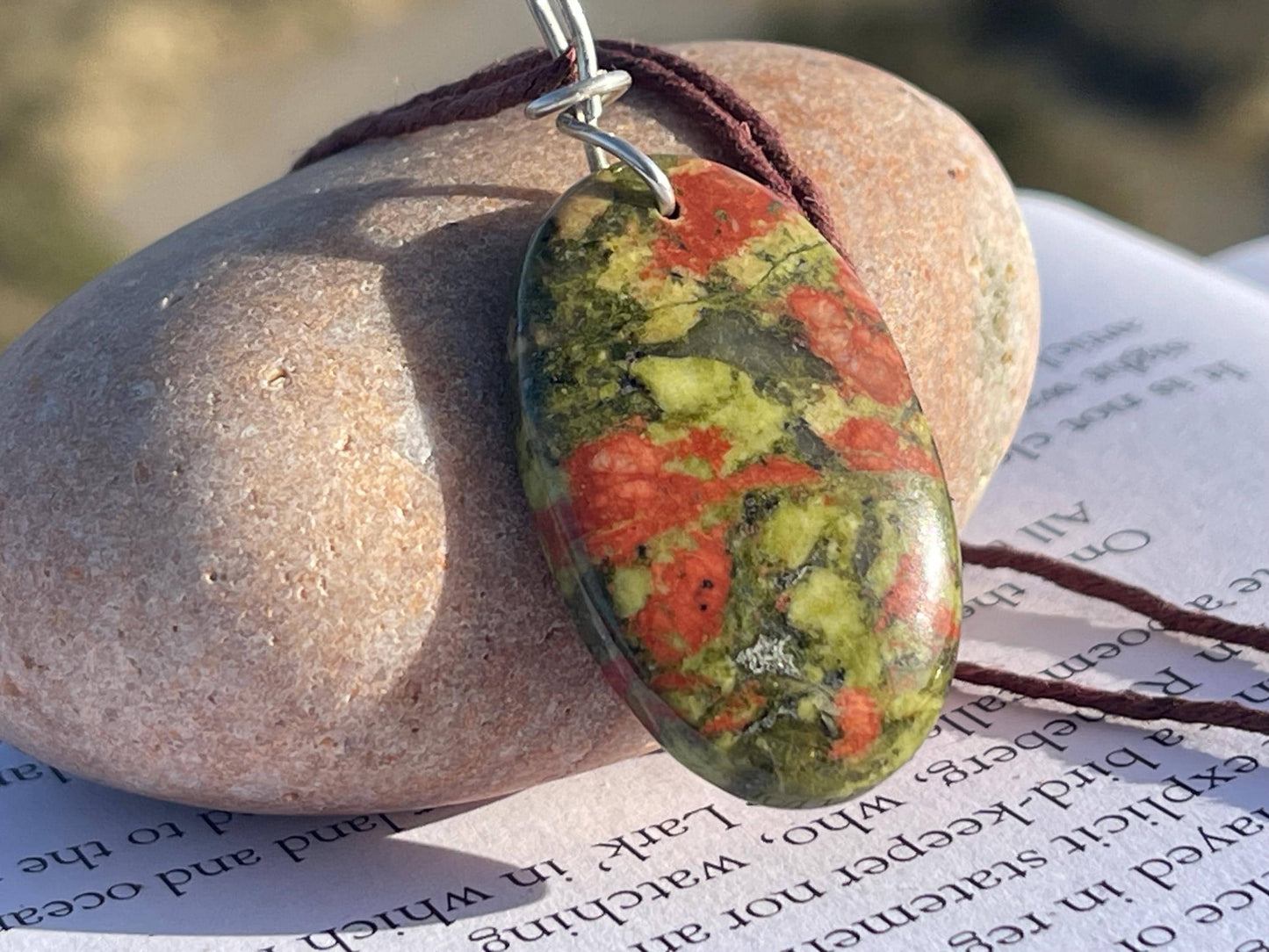 Unakite necklace, boho necklace, ethical jewellery, gift for him, handmade necklace for a man, gemstone gift for her, unique necklace.