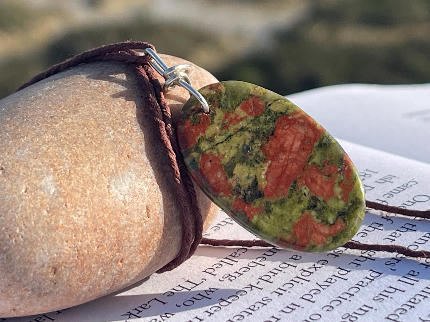 Unakite necklace, boho necklace, ethical jewellery, gift for him, handmade necklace for a man, gemstone gift for her, unique necklace.