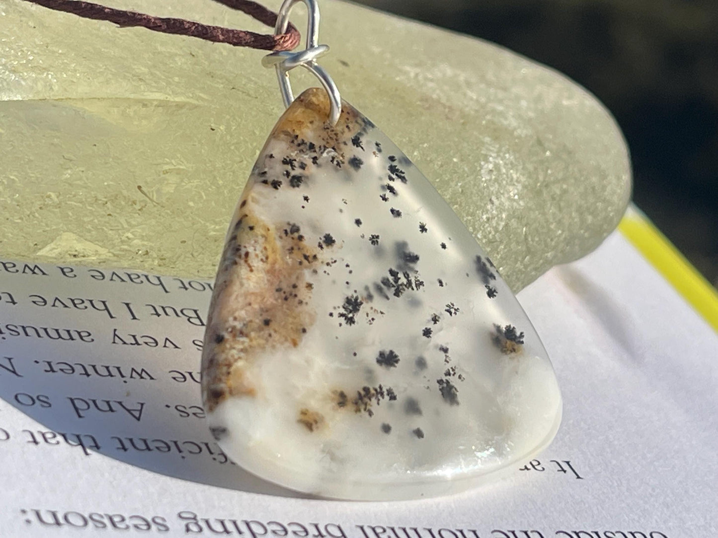 Moss agate necklace, moss agate pendant, large gemstone necklace, green gemstone, gift for gardener. Handmade necklace, boho gift for her