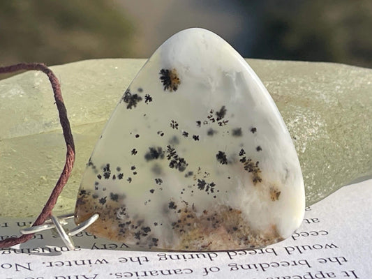 Moss agate necklace, moss agate pendant, large gemstone necklace, green gemstone, gift for gardener. Handmade necklace, boho gift for her