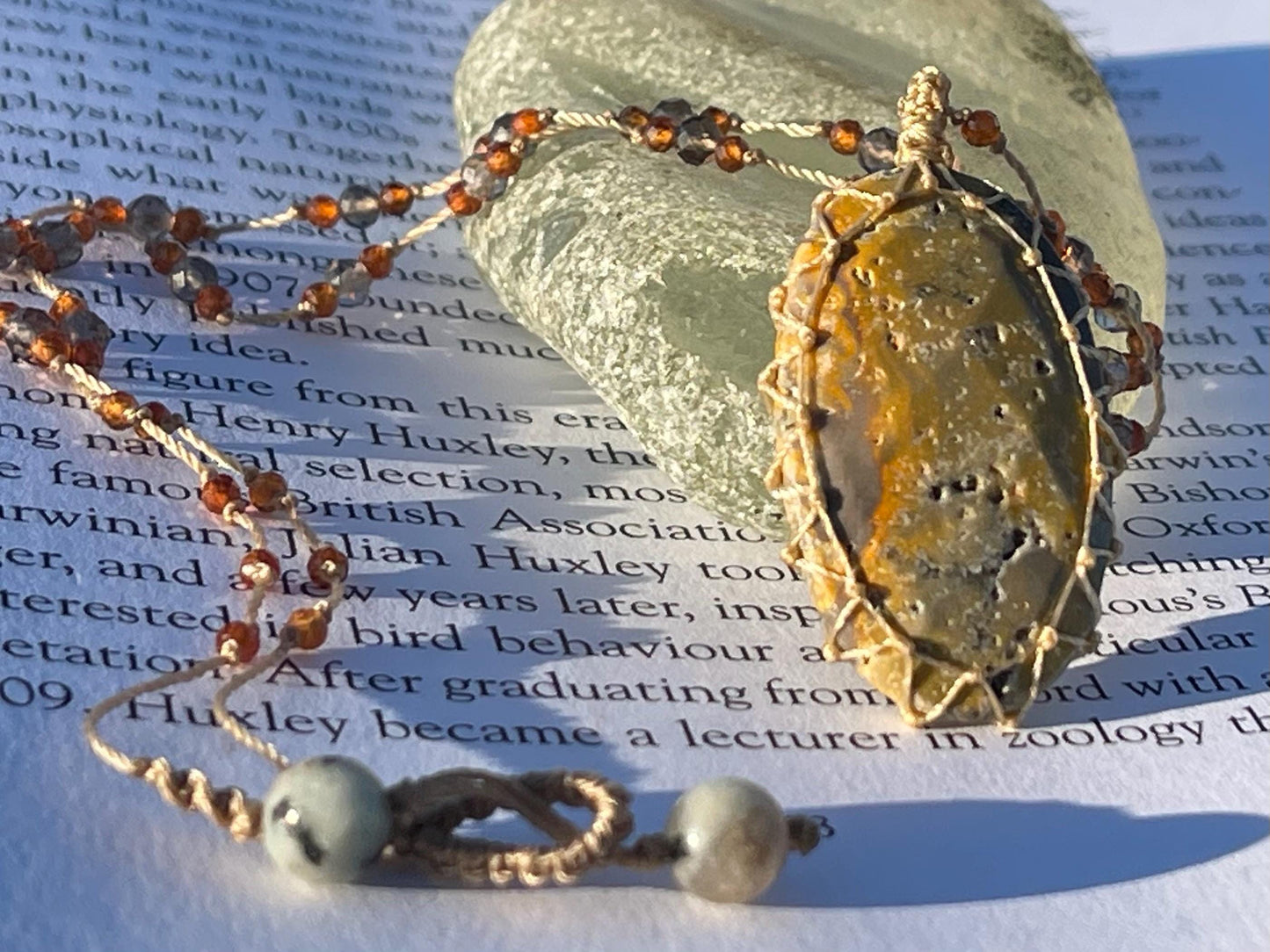 Stunning macrame yellow jasper necklace, jasper pendant, yellow gemstone, Handmade gemstone necklace, boho gift for her. Macrame jewellery.