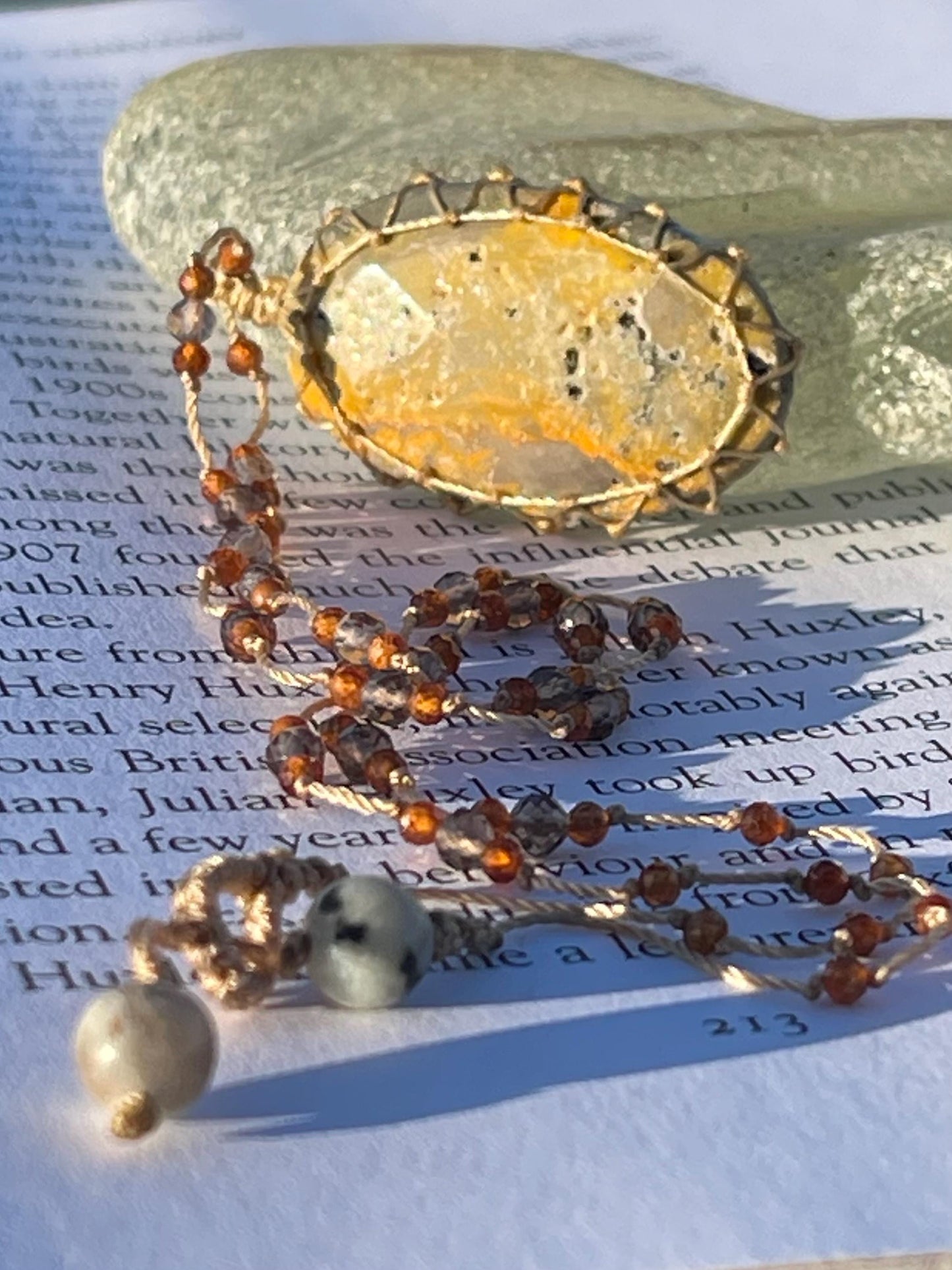 Stunning macrame yellow jasper necklace, jasper pendant, yellow gemstone, Handmade gemstone necklace, boho gift for her. Macrame jewellery.