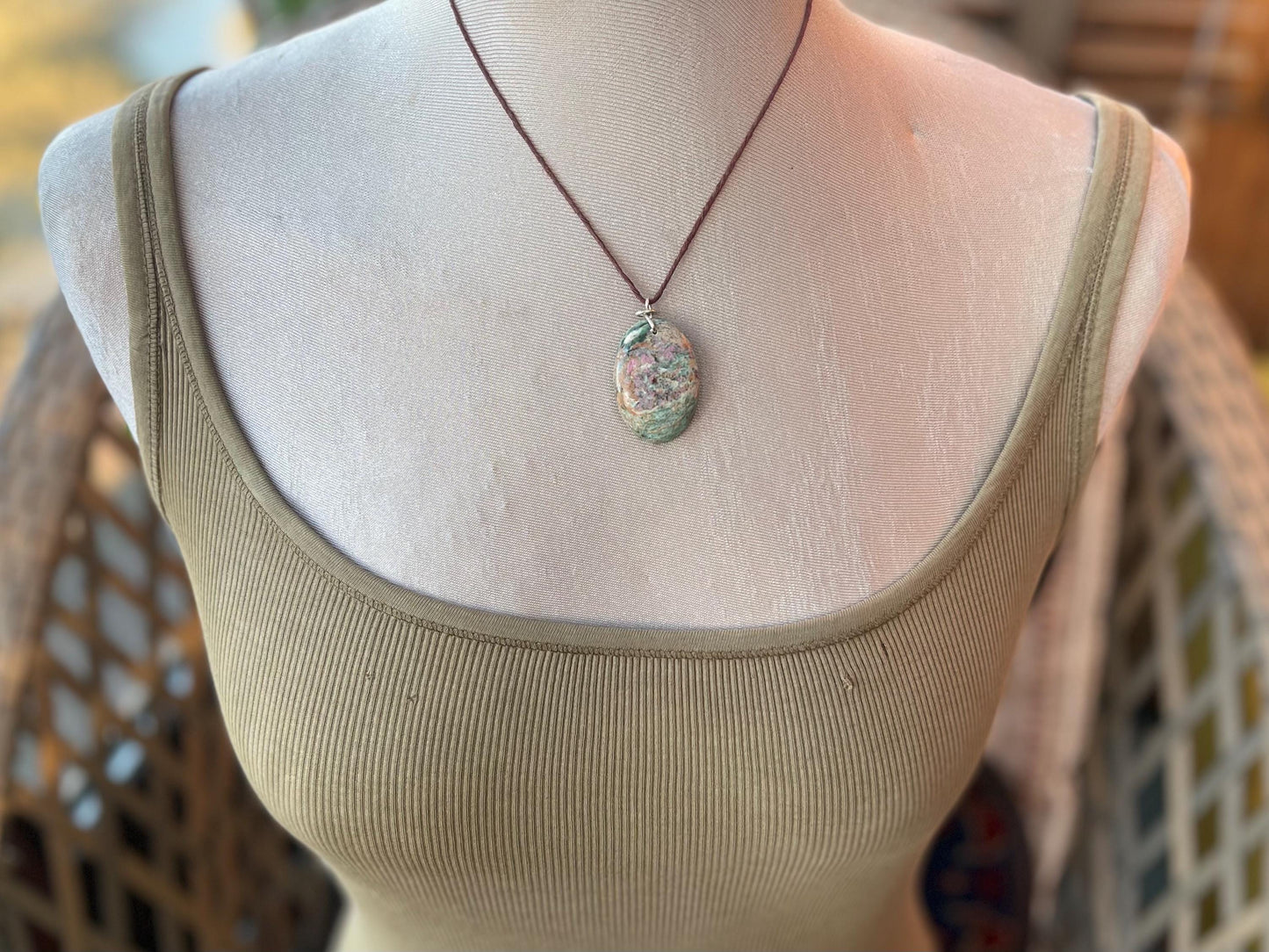 Ruby Fushsite necklace. Handmade necklace, gift for her, gift for him, unusual necklace, unique jewellery, ethical gift, ethical jewellery