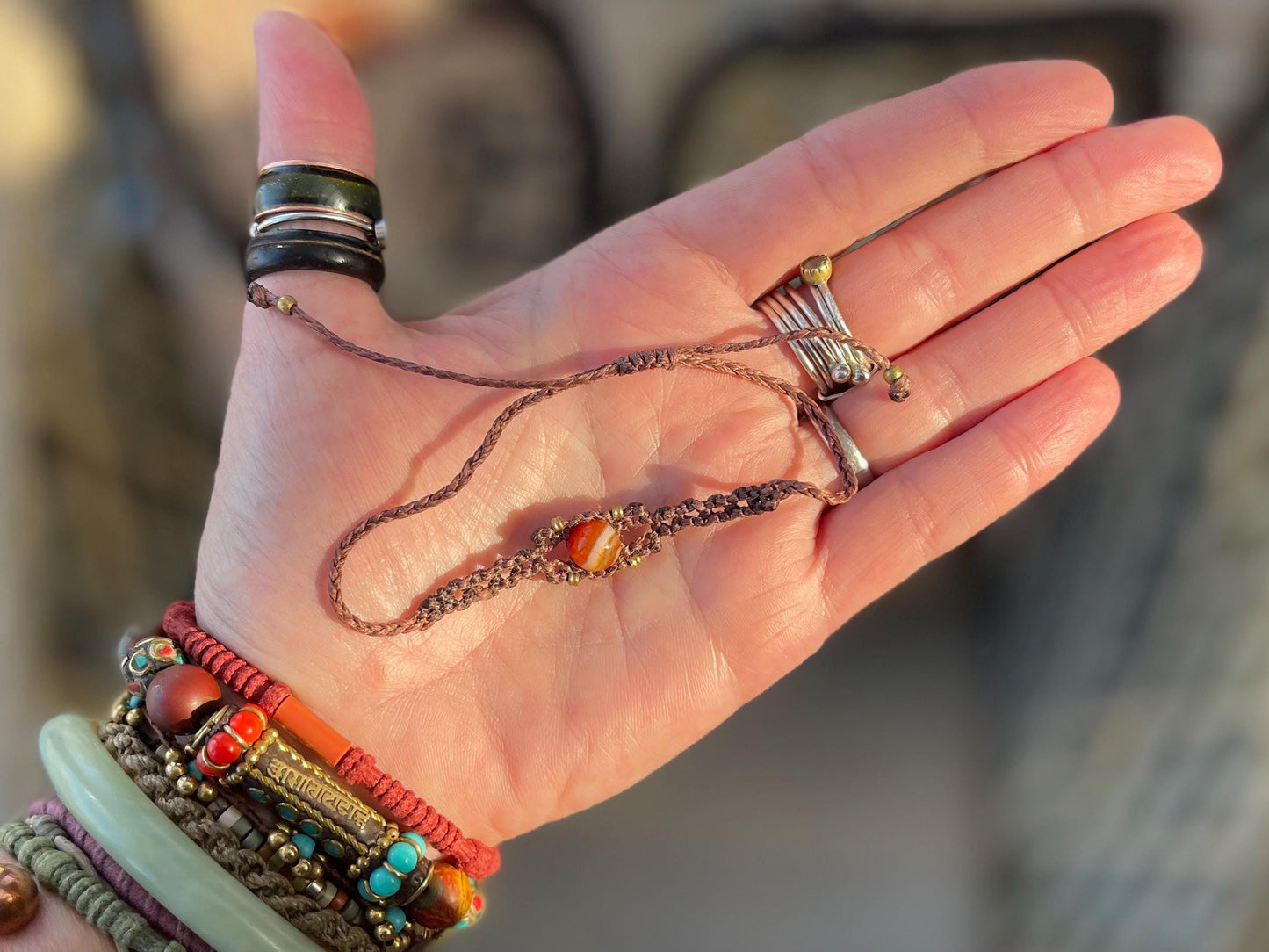 Stunning macrame wrapped carnelian gemstone  bracelet, ethical jewellery, unusual jewellery, macrame jewellery. Orange macrame bracelet.