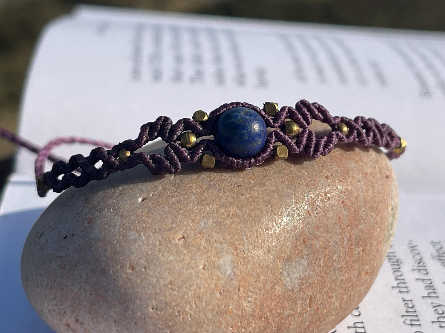 Stunning macrame wrapped lapis gemstone  bracelet, ethical jewellery, unusual jewellery, macrame jewellery. Orange macrame bracelet.