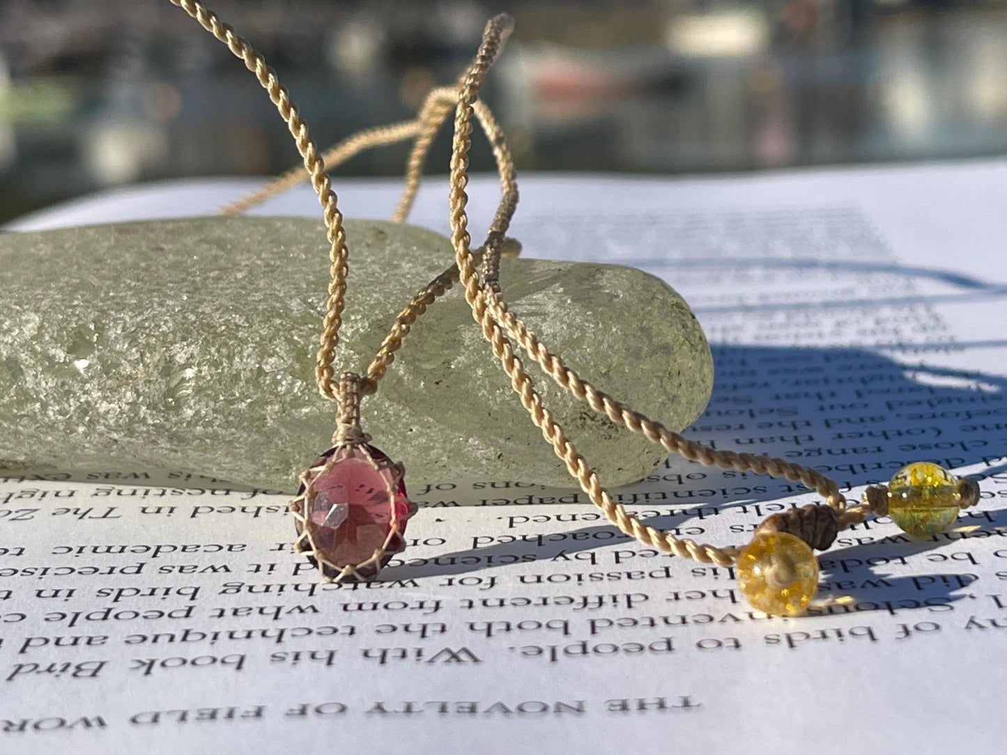 Stunning macrame garnet necklace on an adjustable cord. Handmade gemstone necklace, boho jewellery. Macrame jewellery. Unique necklace.