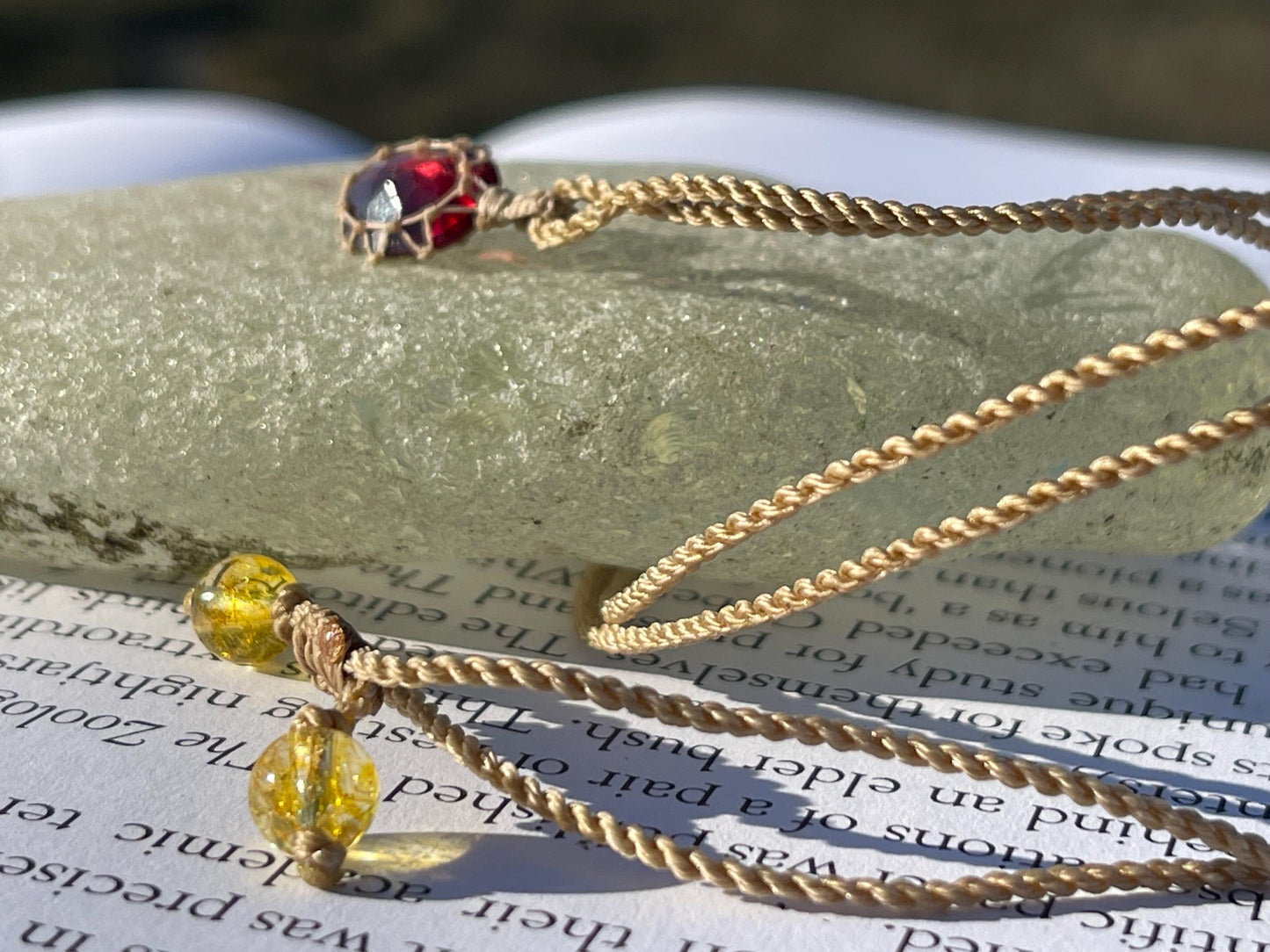 Stunning macrame garnet necklace on an adjustable cord. Handmade gemstone necklace, boho jewellery. Macrame jewellery. Unique necklace.