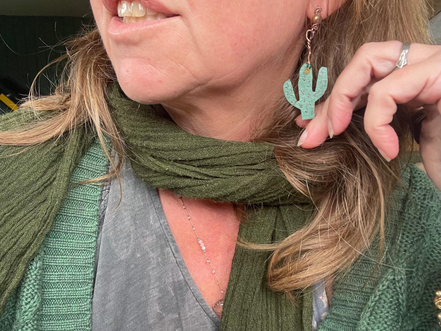 Eco friendly earrings made with sustainable cactus leather. Cruelty free, ethical, sustainable earrings. Eco friendly jewellery.