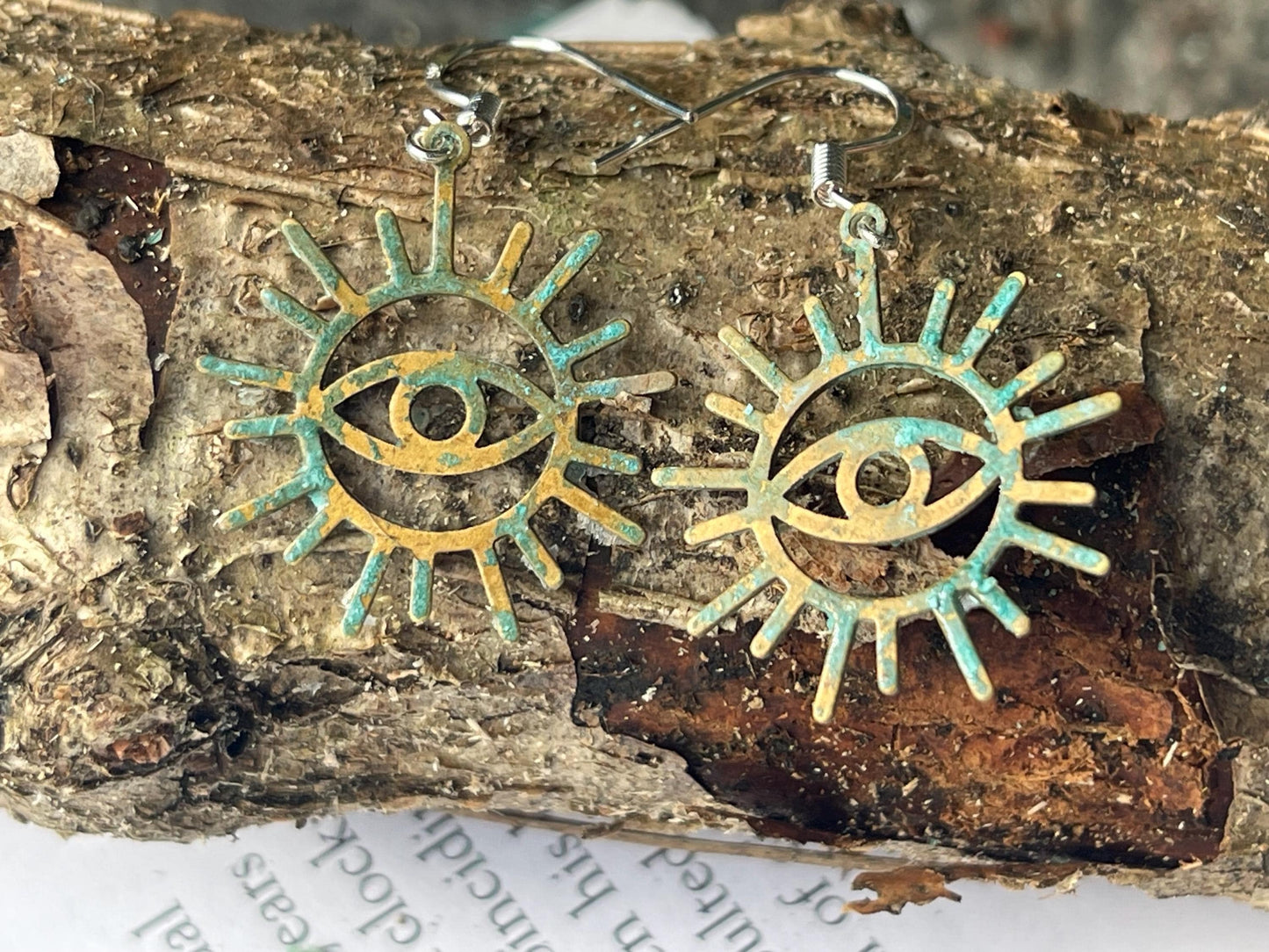 Inca eye earrings. Rustic earrings, unusual earrings, unusual gift for her, blue earrings, boho earrings, inca jewellery, hippy gift