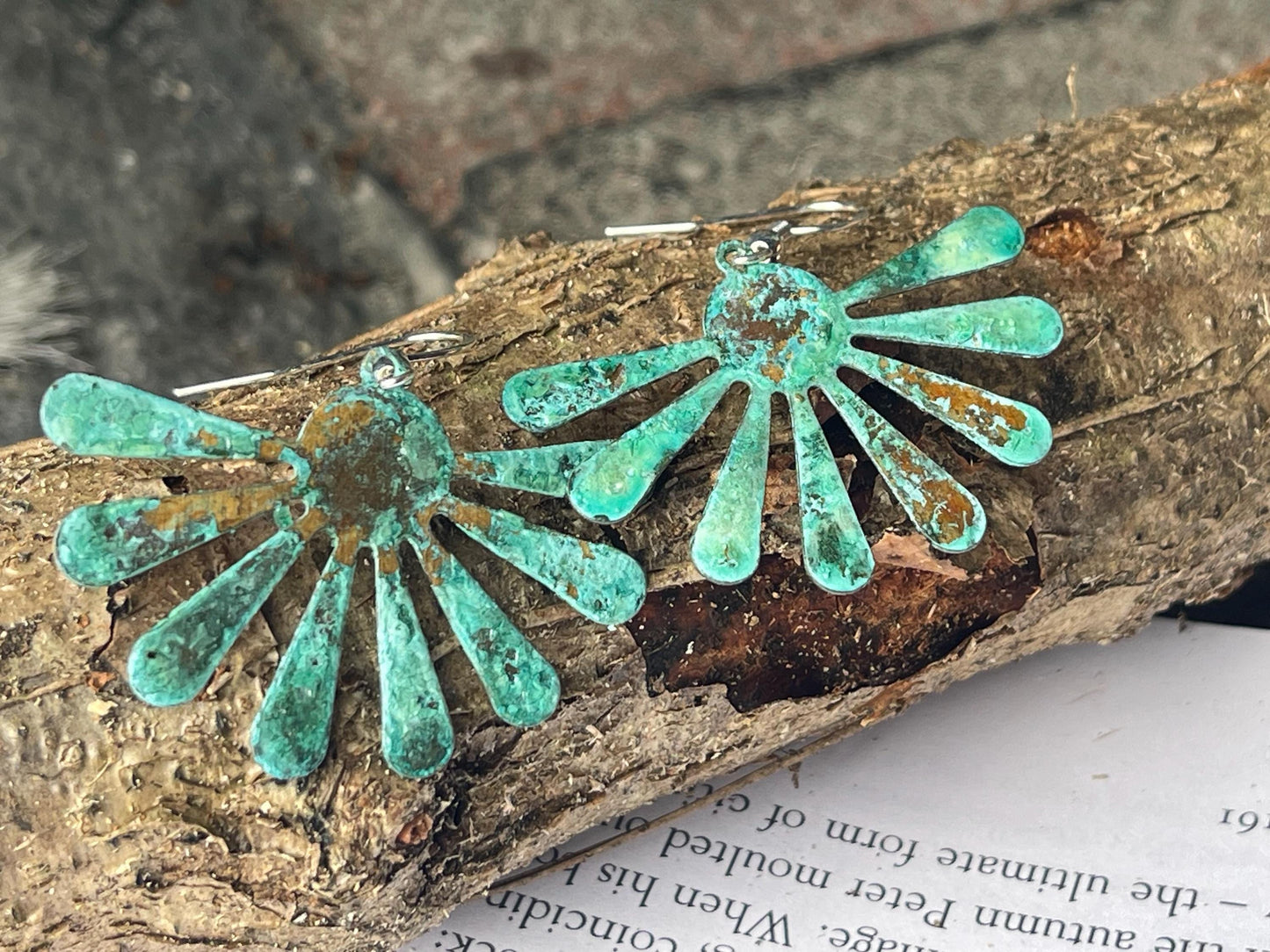 Handmade floral earrings. Rustic earrings, unusual earrings, unusual gift for her, blue earrings, boho earrings, unusual jewellery, hippy gift