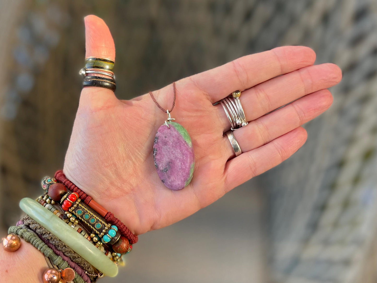 Ruby Fushsite necklace. Handmade necklace, gift for her, gift for him, unusual necklace, unique jewellery, ethical gift, ethical jewellery