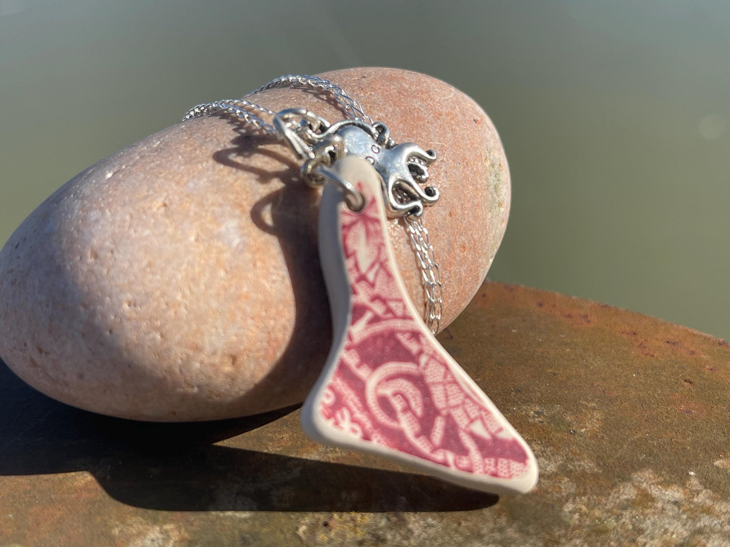 Eco friendly sea ceramic necklace on a sterling silver chain. Eco friendly jewellery, ethical jewellery. Eco friendly necklace.